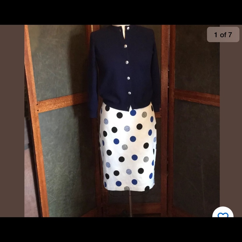 Talbots NWT White Blue Black Polka Dot  Skirt